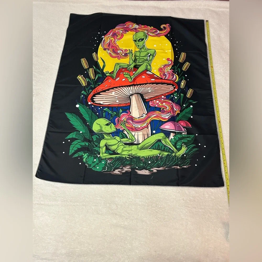 New alien mushroom smoke 420 tapestry dorm room college home decor gift wall